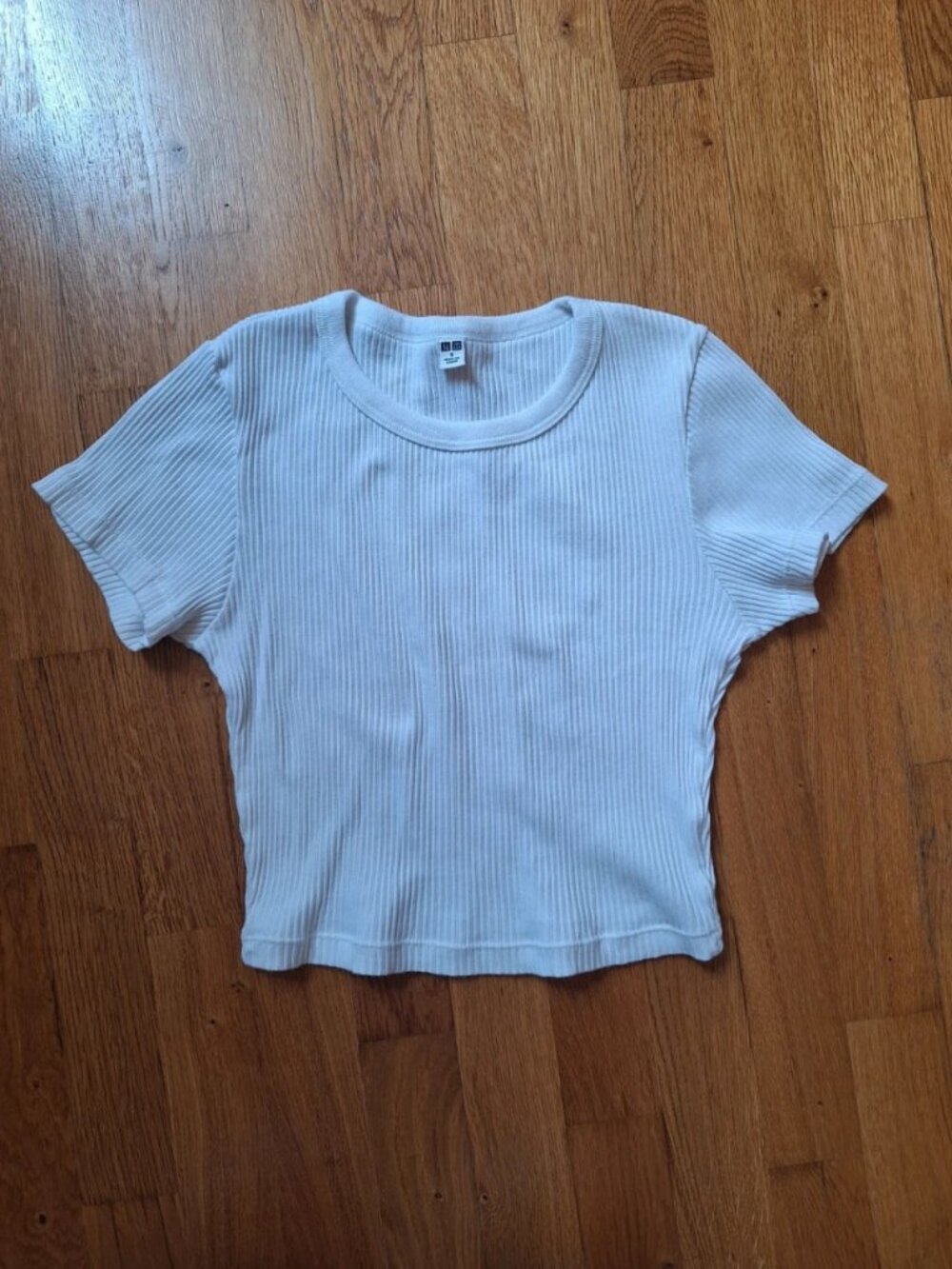 White Ribbed Short Sleeve T-Shirt S